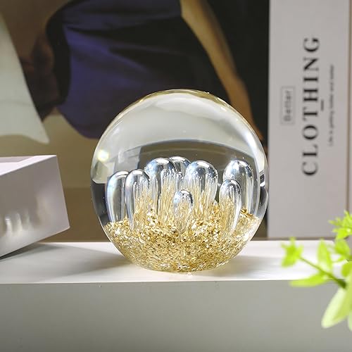 Miniatura 4 de Bola de cristal soplado a mano con ondas oceánicas transparente con luz dorada para el hogar, oficina, decoración de acuario para amigos y amantes