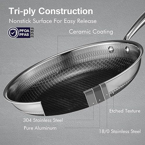 Miniatura 4 de Juego de utensilios de cocina, 15 piezas Tri-play antiadherentes, sartenes híbridas, sartén, cacerola con cesta y tapas, asas que se mantienen