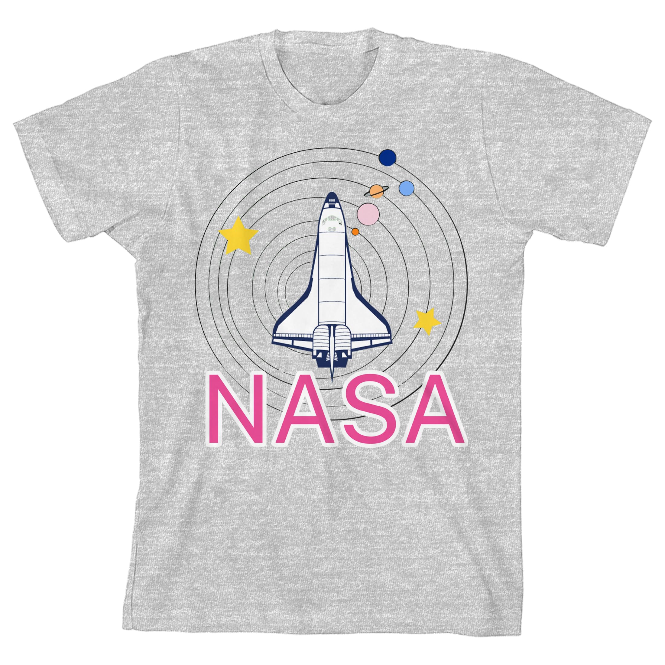 NASA Spaceship and Solar System Youth Girl Heather Gray Short Sleeve Tee