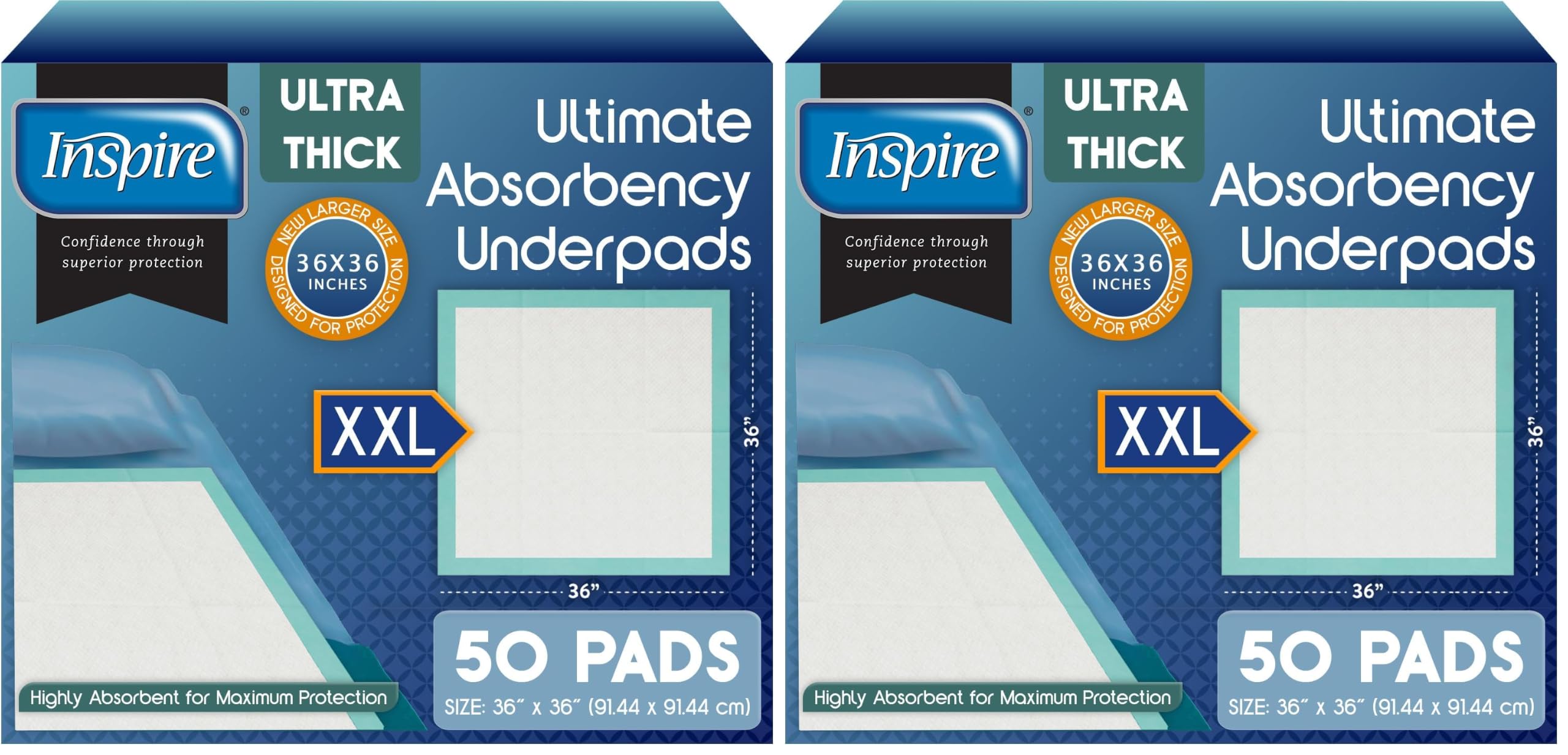 Inspire Super Absorbent Disposable Bed Pads for Chronic Incontinence Ultra Thick and Absorbent Bed Pads Disposable Adult | Pee Pads for Adults (36" X 36" Pack of 100) XX Large