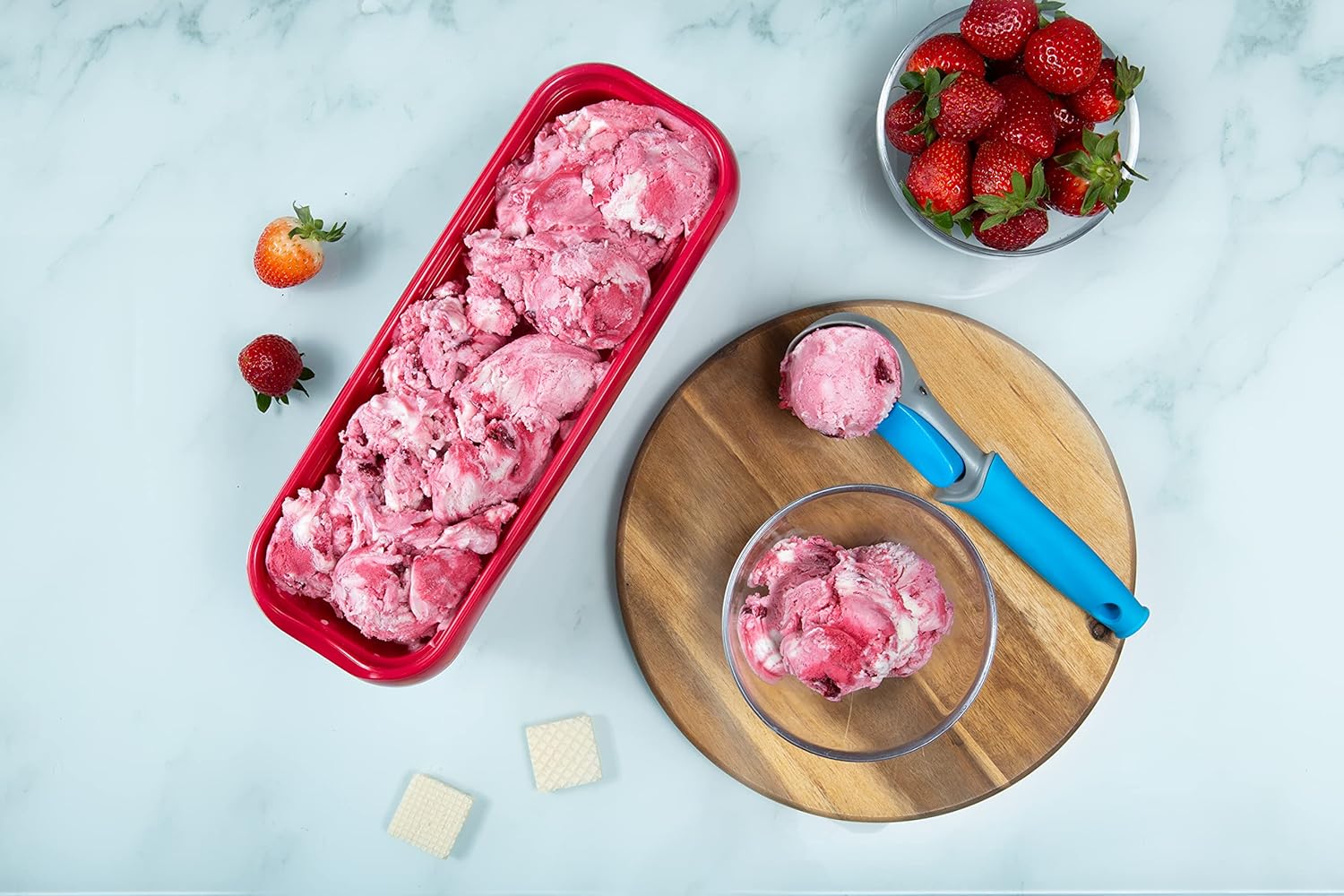 LIN Insulated Ice Cream Containers 2-Pack with Serving Scoop - 1.6 Quart Reusable Rectangle Dessert Storage Tubs for Homemade Ice Cream, 1 Red & 1 White Lid - Non-BPA Plastic - Dishwasher-Safe - Image 8