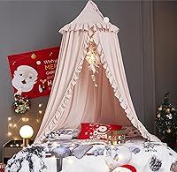Vista 10 de VETHIN Toldo de cama para niños con luces, doble capa de cúpula redonda de princesa para niños, mosquitera de ensueño, habitación de niñas