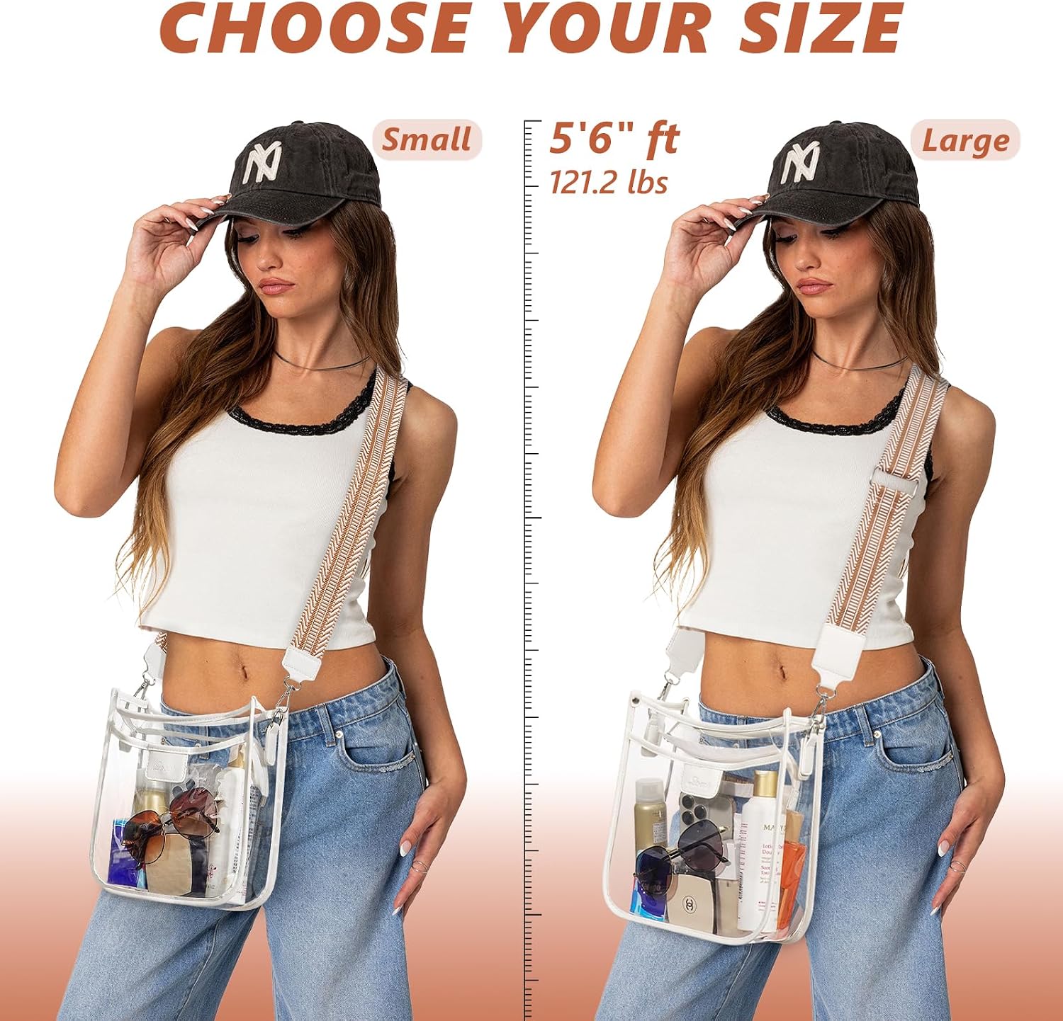 3 Pockets Large Clear Bag for Stadium Events with 2 Long Straps Purse for Women Crossbody Bag Concert Stadium Approved