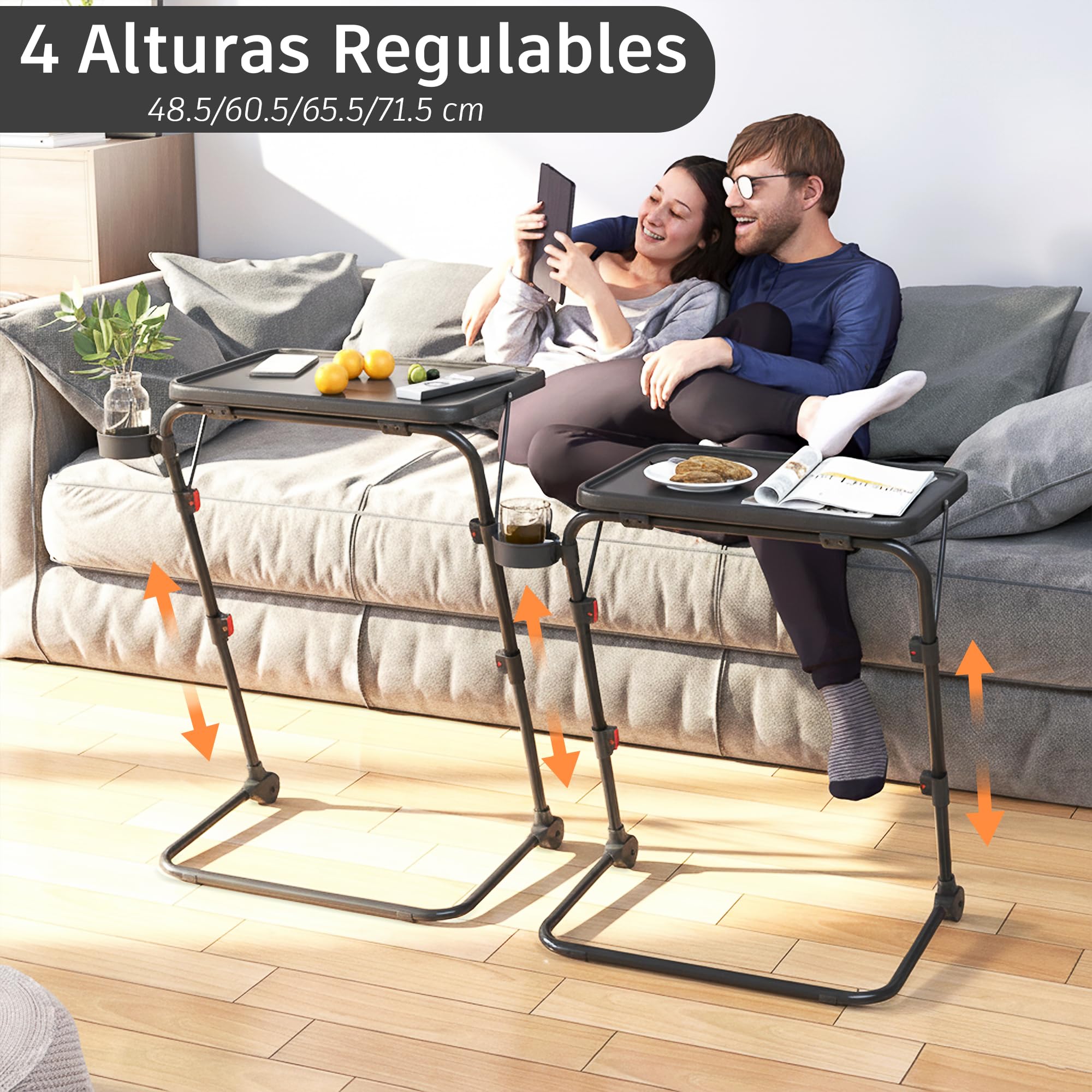 MEUBLE Cosy Escritorio Plegable Mesa Auxiliar con Altura Ajustable Sin Montaje para Ordenador Sofá Ahorro de Espacio Bandeja Cama Mesita Soportes de Regazo en Forma de Z, Negro