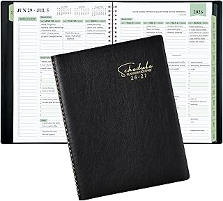 Planner 2026-2027 - Business Planner 2026-2027, 3-Tier Schedule Planning Notepad, JUL 2026 - JUN 2027, Appointment Book, 8.74" x 11.38", 60 Minutes Intervals + Leather Cover + Monthly Tabs + Pocket - Black