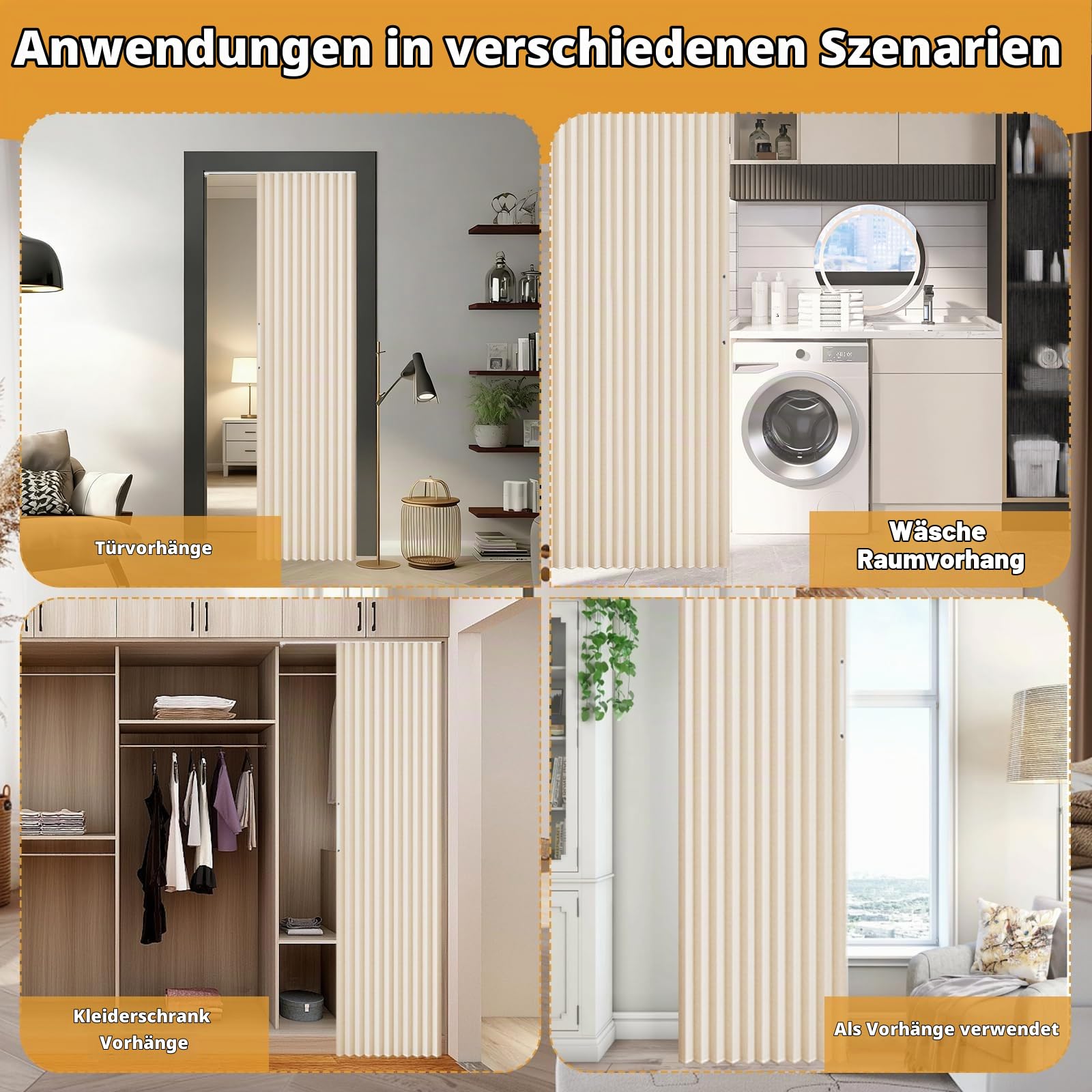 100% Blickdichter Türvorhang, Magnetischer Türvorhang mit Verdunkelung, Klebemontage ohne Bohren, inkl. Klebeschiene, Faltbarer, für Schlafzimmer, Wohnzimmer, Kleiderschrank, 120x200cm (Beige)