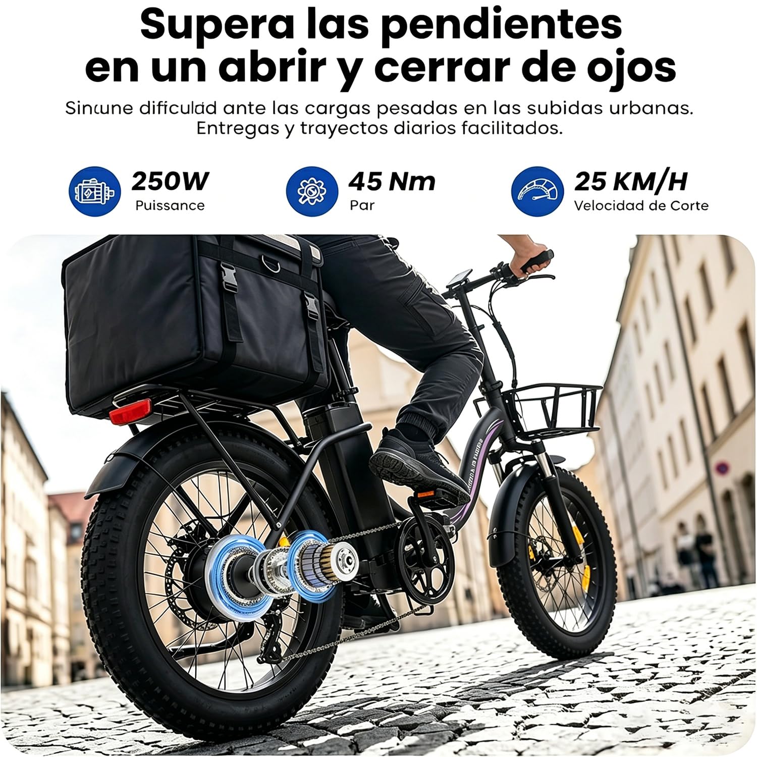 Vélo Électrique 20", 250W, 36V13Ah,100km, 25km/h, Pliable, Fatbike | Batterie 36V 13Ah, Autonomie jusqu'à 120km, Moteur 250W 25km/h, Pneus 20"x3.0" Tout Terrain