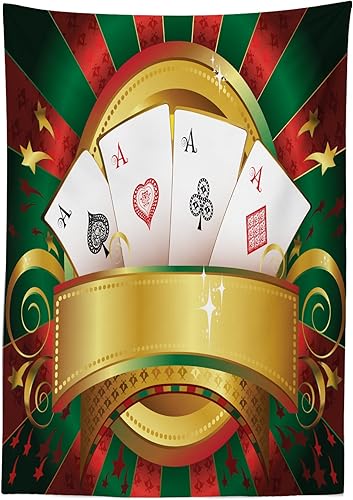 Miniatura 2 de Ambesonne Mantel de torneo de póquer, juego de cartas de fortuna de juego de cartas ganadoras de ruleta de casino, mantel rectangular para