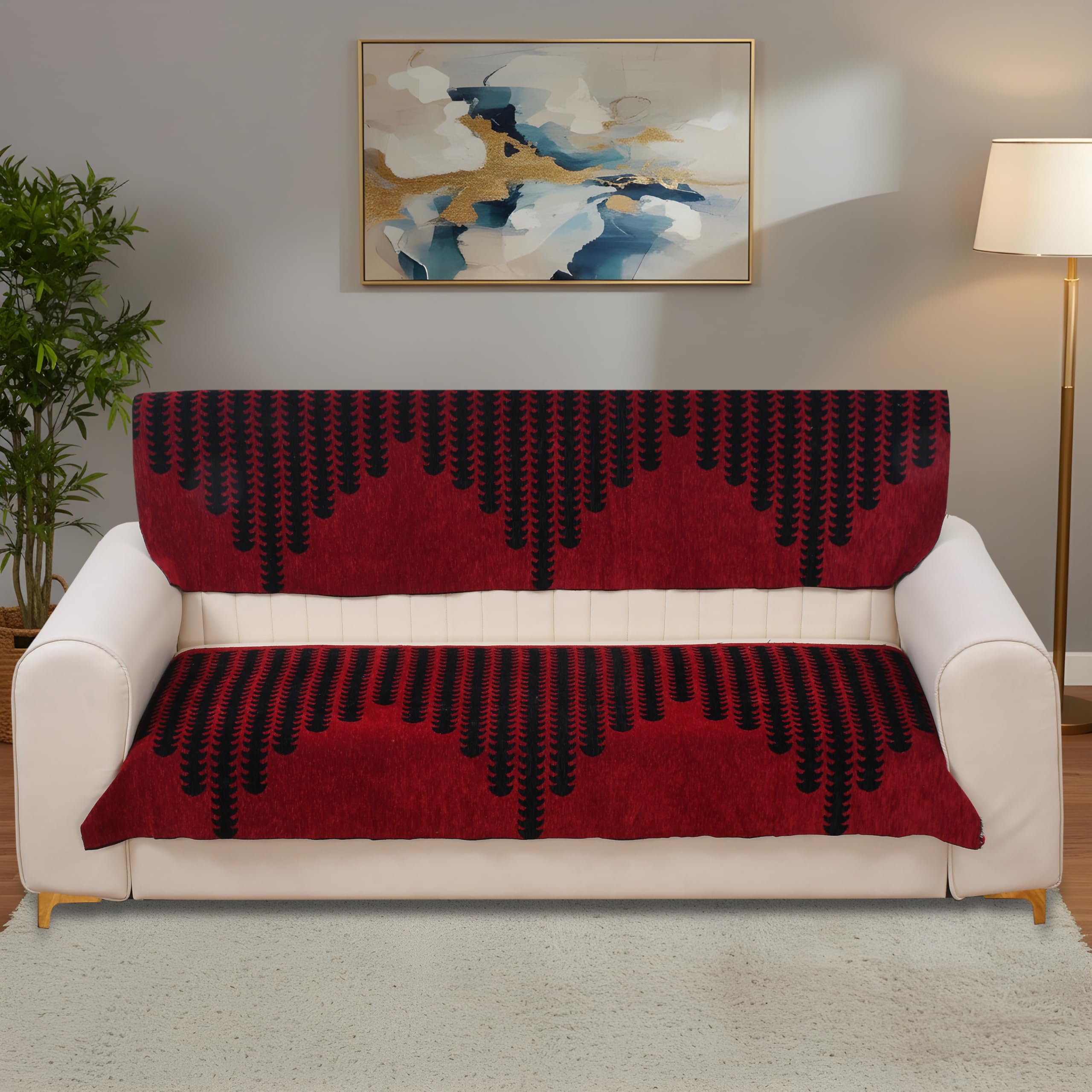 Chenille Sofa Cover for 3 Seater 65x170 cm | Anti-Slip Sofa Cover | Premium Furniture Protector | Soft Washable Couch Cover | Decorative Living Room Sofa Throw | Maroon-image-27