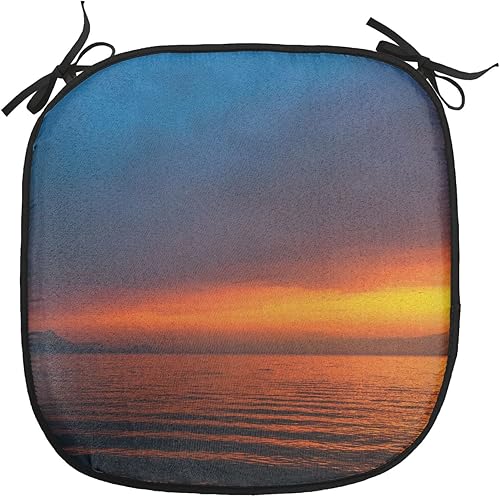 Miniatura 152 de Lunarable Cojín retro para silla, dibujo de chica a la moda en tierra primavera campo margaritas arte, acolchado de asiento para cocina y patio con