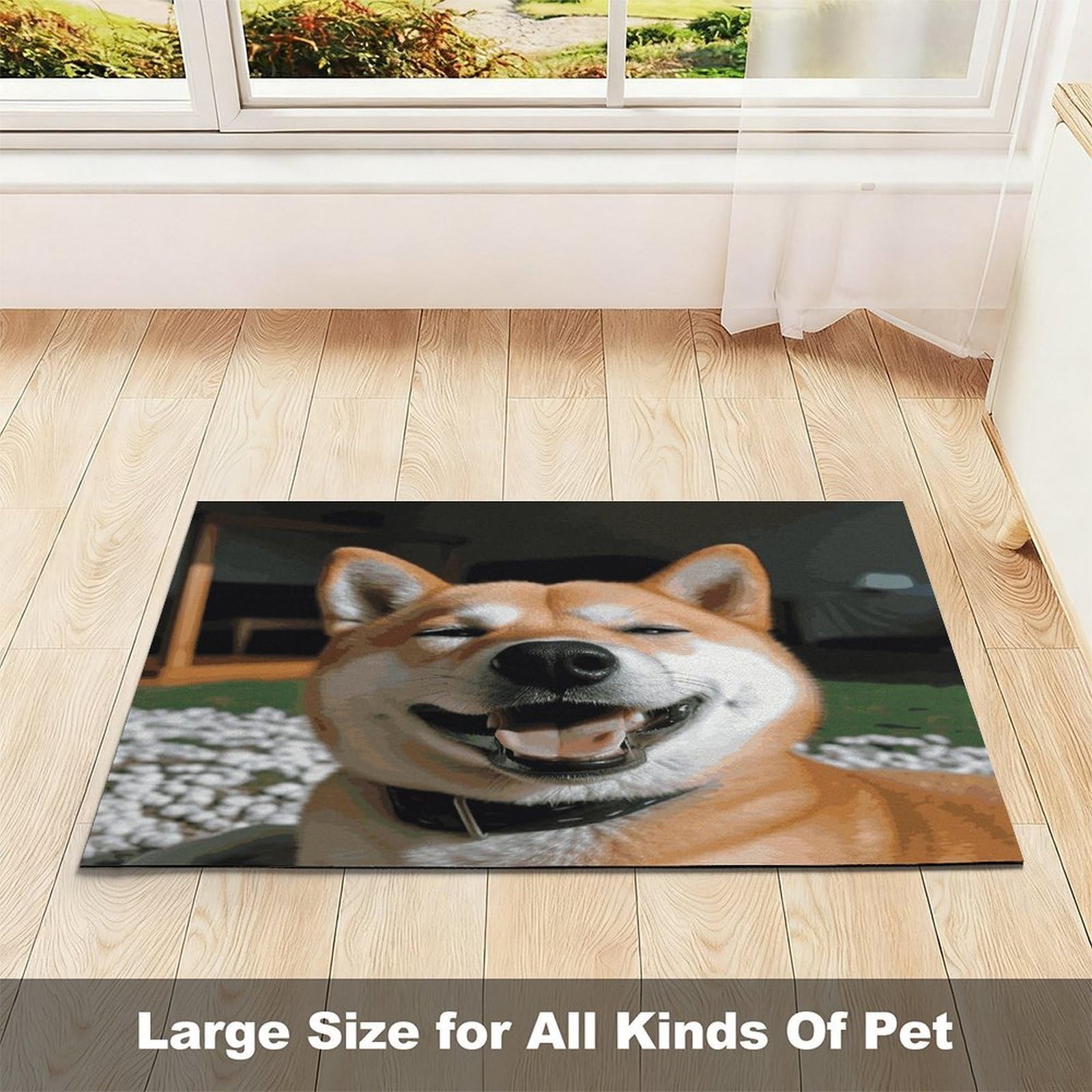 Shiba Inu Tapis de nourriture pour chat avec langue souriante – Tapis d'alimentation antidérapant facile à nettoyer pour la nourriture et l'eau, tapis de gamelle pour chien et chat 43,2 x 76,2 cm