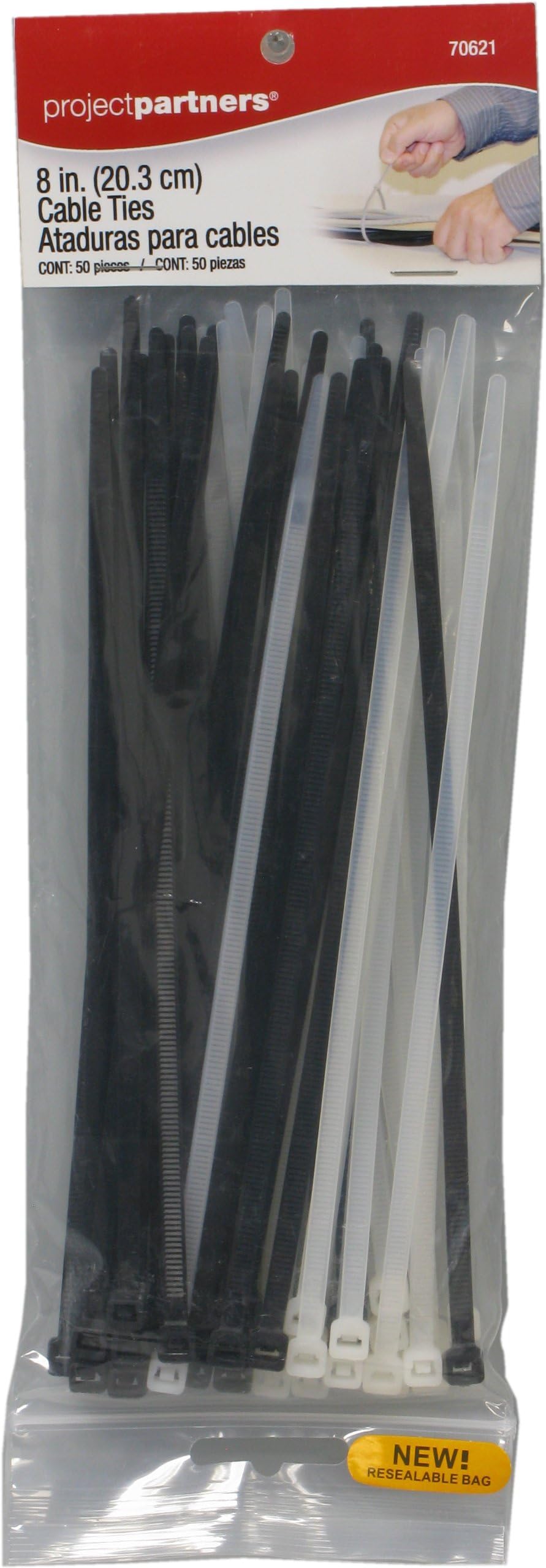 Project Partner 70621 8-Inch Cable Ties, 50-Pack