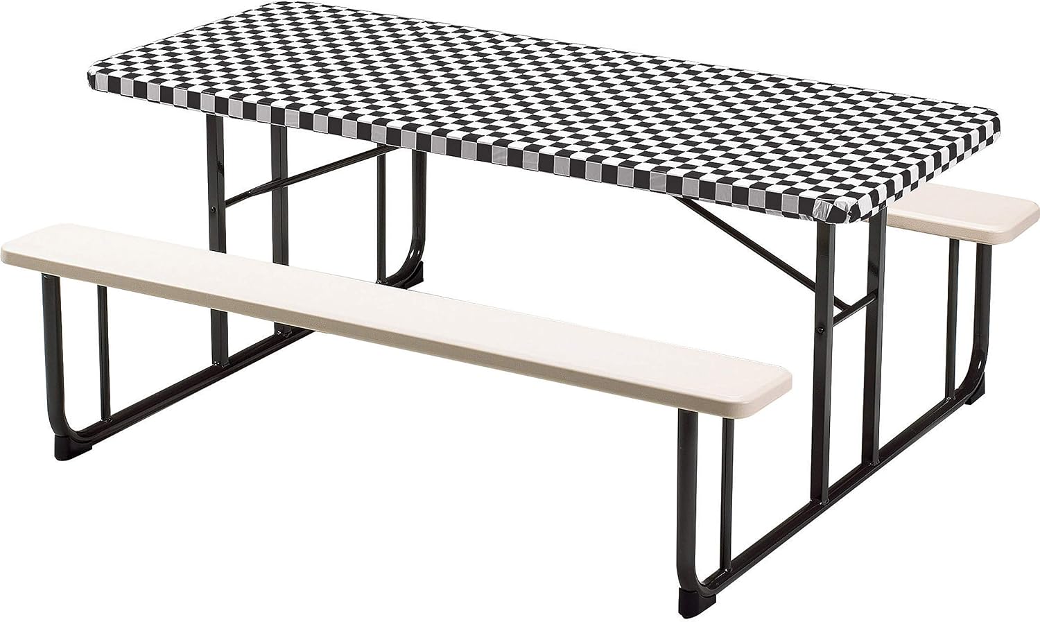 Trendware Stay Put Tablecovers Black Check, 30" x 96", 3 Count
