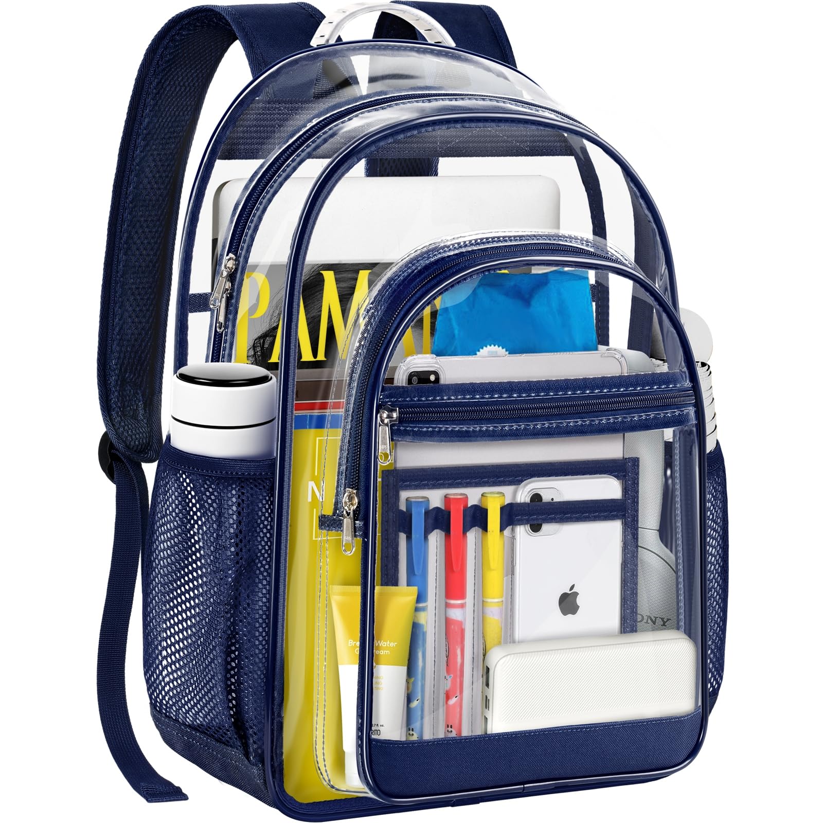 GEAMSAM Clear Backpack for School - 17 inch Heavy Duty Transparent Bookbag for Boys and Girls, See Through Backpacks for Kids Elementary High School