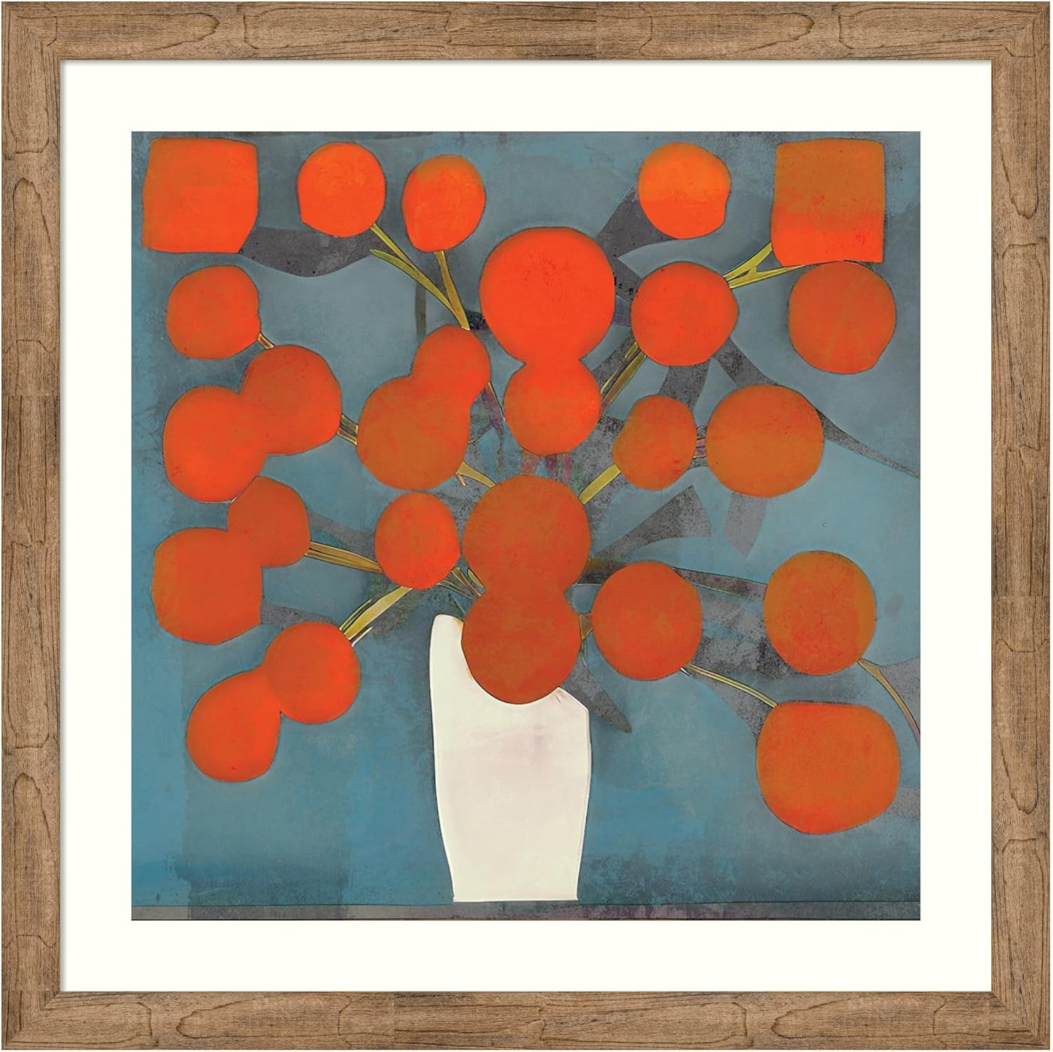 Amanti Art Framed Wall Art Print 36x36 Abstract Orange Flowers by Elena Ray, Abstract Wall Art, Modern Contemporary Decor, Large Poster Painting Artwork for Living Room, Bedroom, Bathroom, Kitchen,