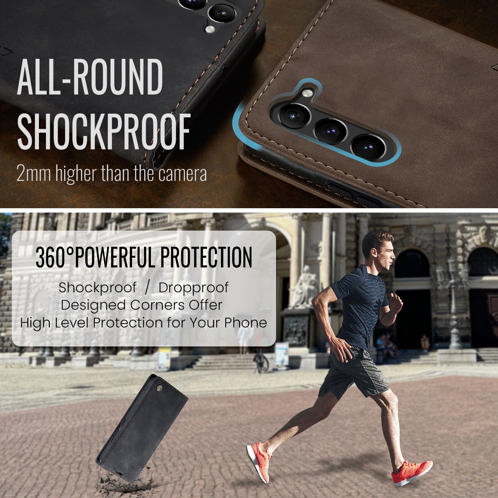 Coque pour Samsung Galaxy S23 5G Premium Housse Cuir Protection Pochette Rabat Portefeuille Flip Case Porte Magnétique Coque Étui pour Samsung Galaxy S23, Noir