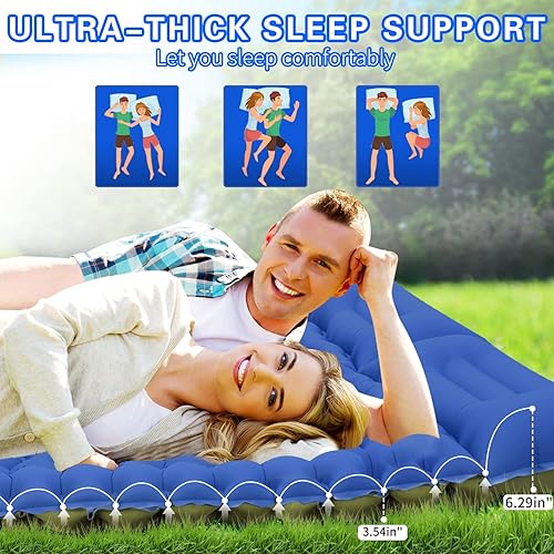 Miniatura 4 de Alinbrn Double Camping Sleeping Pad, Extra Thickness 4 Inch Sleeping Mat with Pillow Built-in Foot Pump, Ultralight Inflatable Camping Sleeping Mat