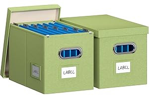 Decorative Linen Hanging File Box with Lid for Home or Office Storage...