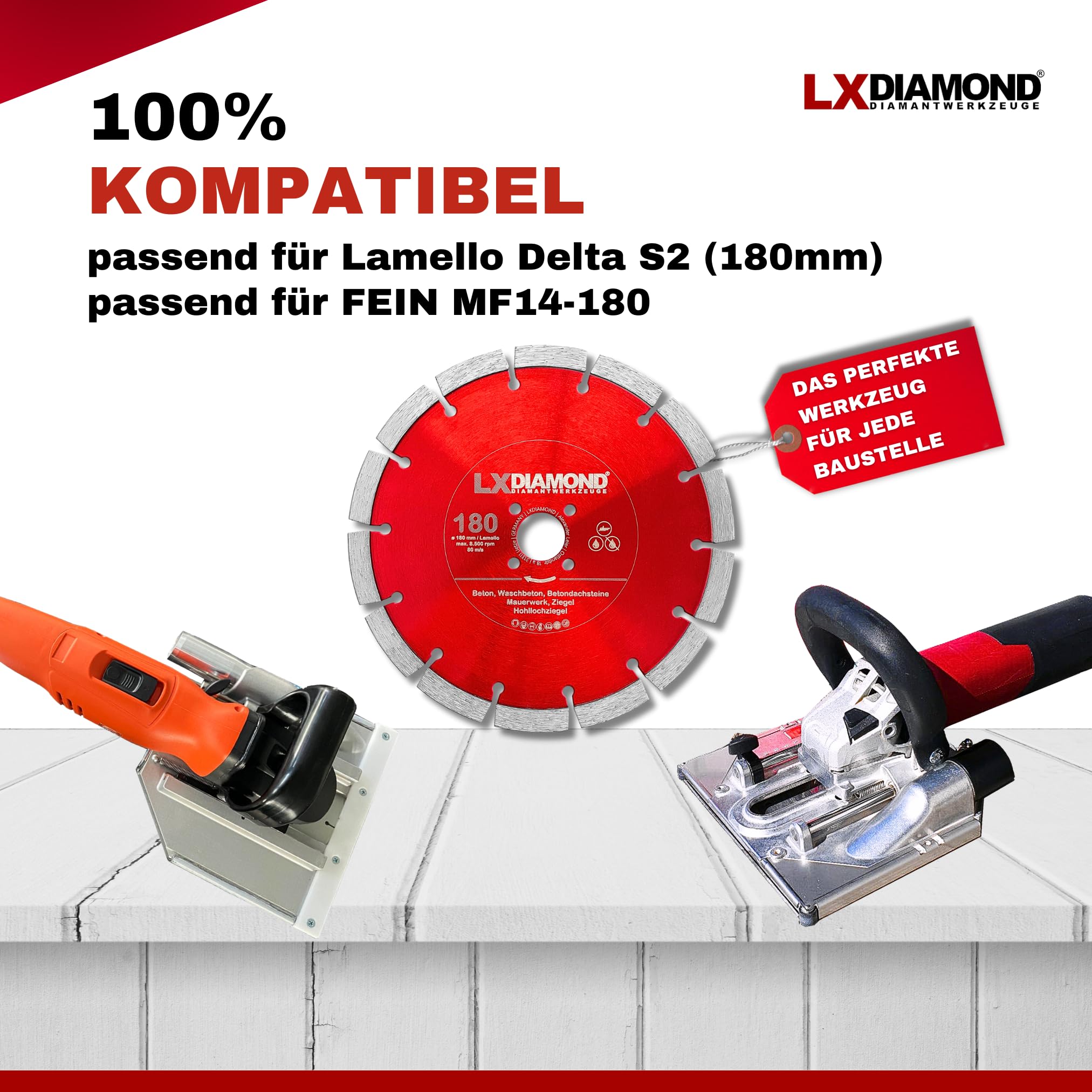 Diamant-Trennscheibe 180mm - geeignet für Beton Mauerwerk Universal - 180 mm Diamantscheibe passend für Lamello Tanga Delta S2 / Fein MF14-180 Montagefräse - in Premium Qualität