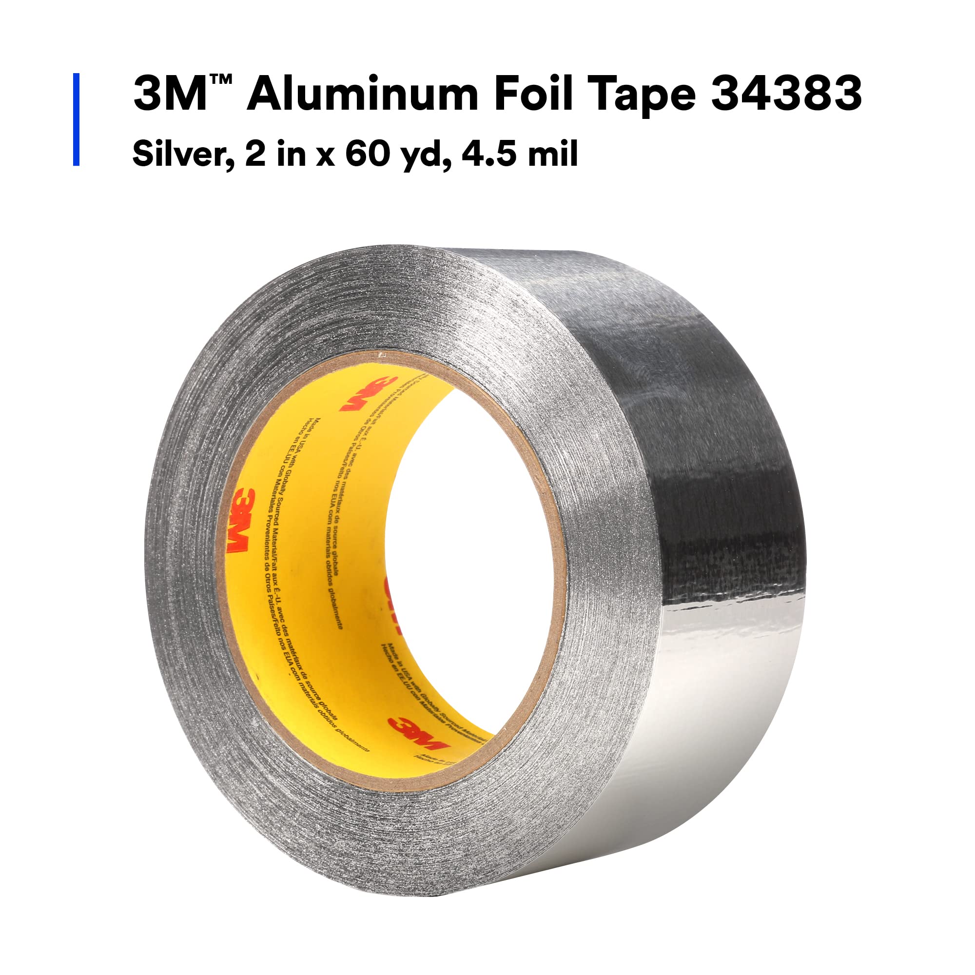 3M Cinta de aluminio 34383, Plata, 2" x 60 yardas, 4.5 mil