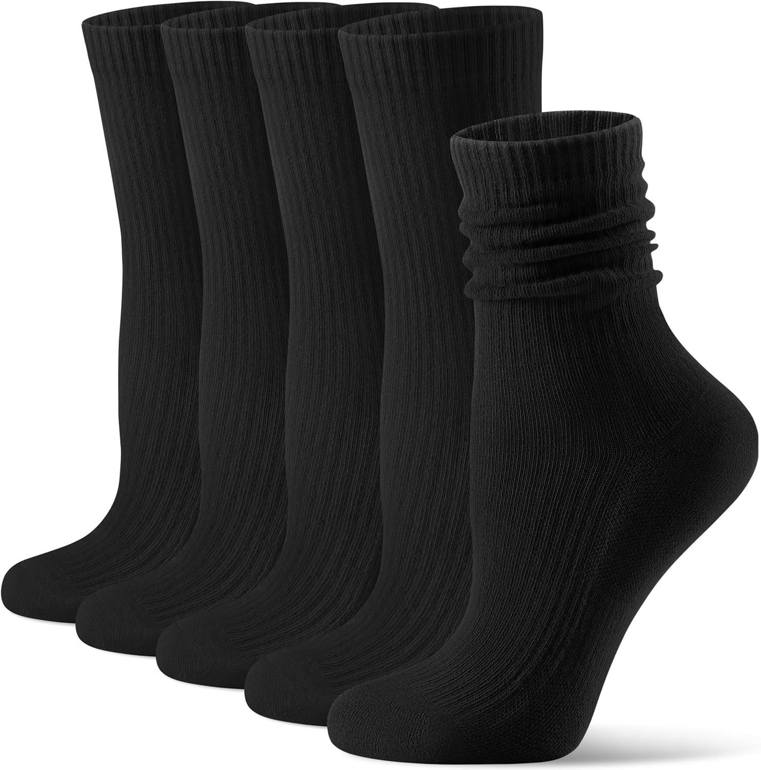 CS CELERSPORT Crew Socks for Women, 5 Pack Retro Cotton Casual Cushioned Slouchy Socks
