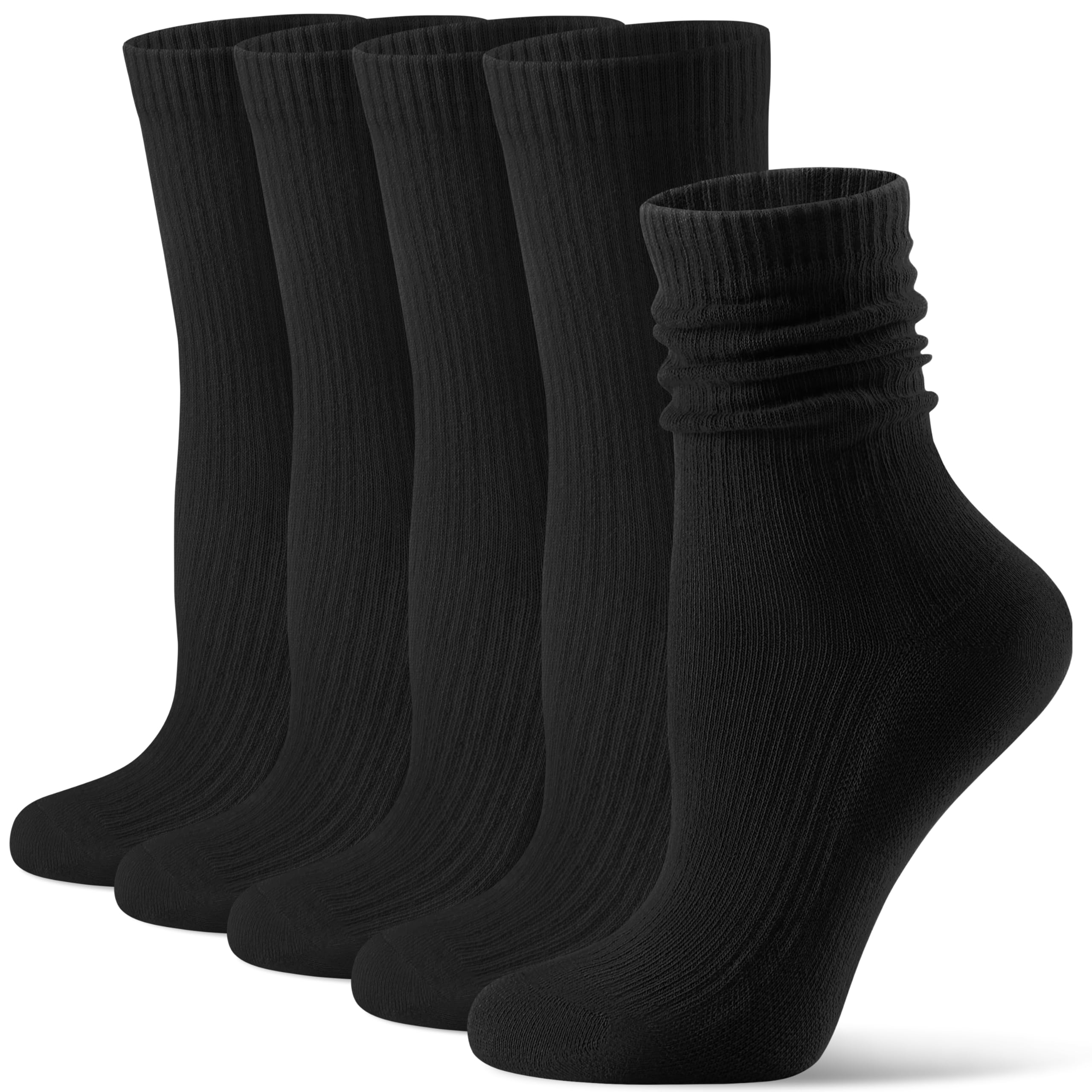 CS CELERSPORT Crew Socks for Women 5 Pack Retro Cotton Casual Cushioned Slouchy Socks