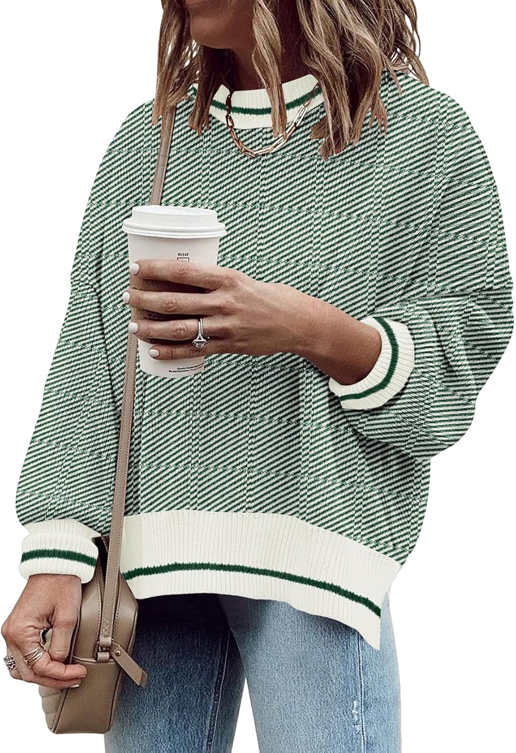 ETCYY Womens Oversized Sweaters Fall 2026 Fashion Clothes Trendy Batwing Sleeve Colorblock Striped Knit Pullover Tops