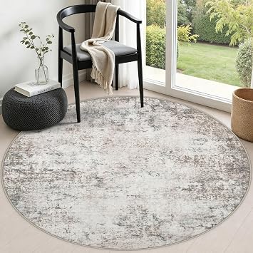 20% off: Round Area Rug Living Room: 4 ft Modern Washable Carpet Brown