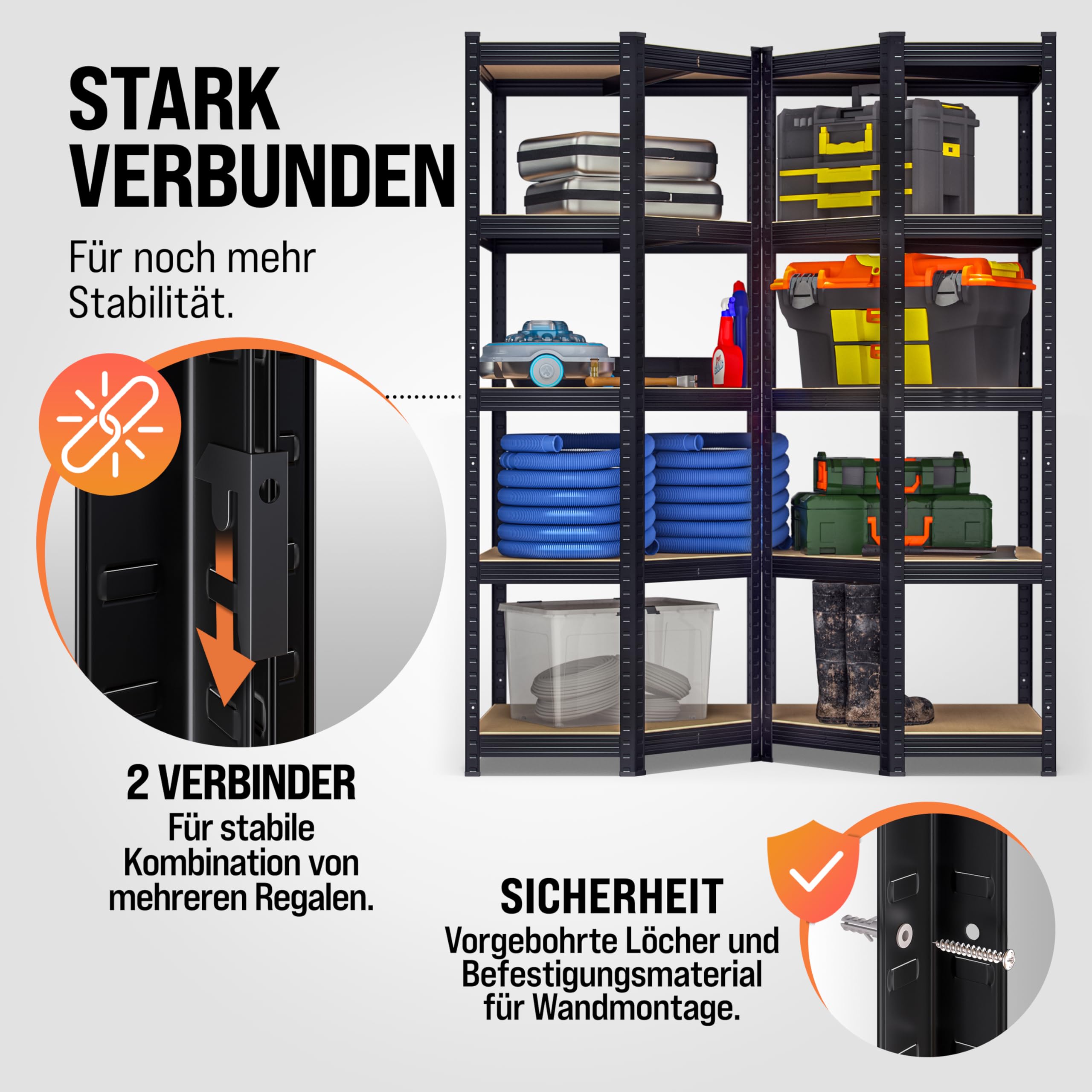Monzana® 3er Set Schwerlastregal Eckregal 2625 kg 15 MDF-Platten Regal Lagerregal Kellerregal Steckregal Werkstattregal Regalsystem Schwarz
