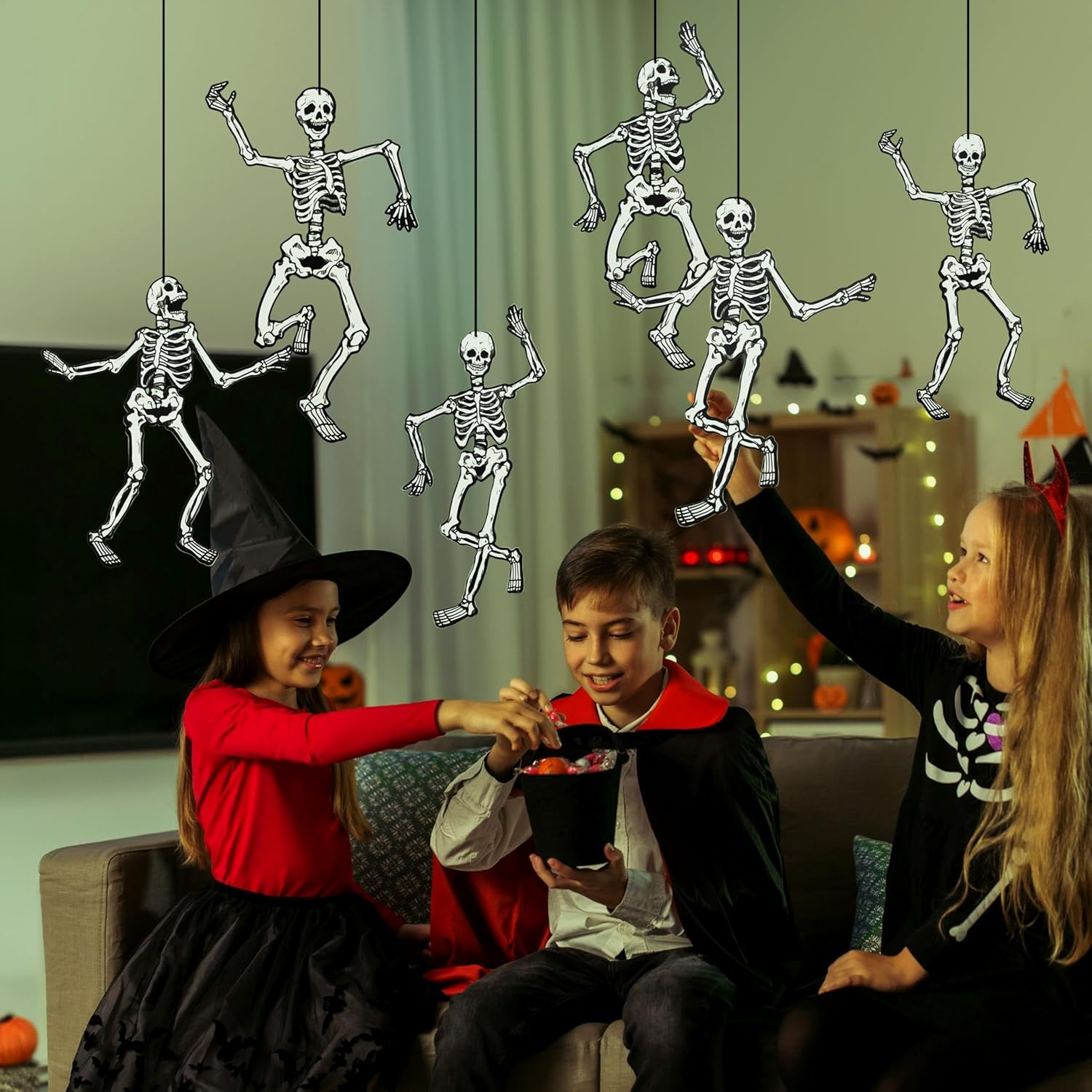 Cheerland Jointed Skeleton Garland Halloween Party Decorations Skull Garland Monster Disco Dancing String Decor Bones Spooky Scary Banner Kids Celebration Summerween Decoration and Supplies 15 Inch - Image 7