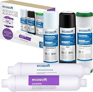 Ecosoft Umkehrosmosefilter, 5-stufiges Ersatz-Set ohne Pumpe mit Alkalisierer, ausgewogenes Trinkwasser für Zuhause, Untertischmontage