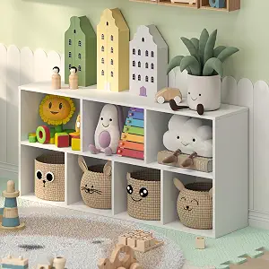 Furinno LUDER 7-Cube Book Shelf, Kids Bookshelf, Toy Storage, White