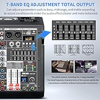 Vista 4 de Audio Mixer, 6-Channel Professional DJ Mixer with 99-Bit DSP Effects, 7-Band EQ, 48V Phantom Power, MP3/Computer Input - Studio Audio Mixing Console