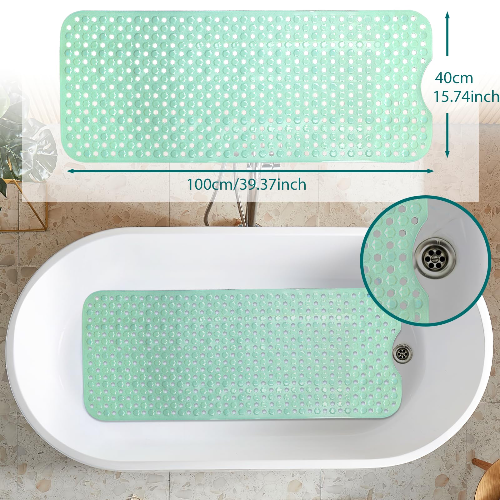 Tappetino Doccia Antiscivolo 100x40cm - PVC Trasparente, 200 Ventose, Lavabile In Lavatrice, Senza BPA - Foto 3