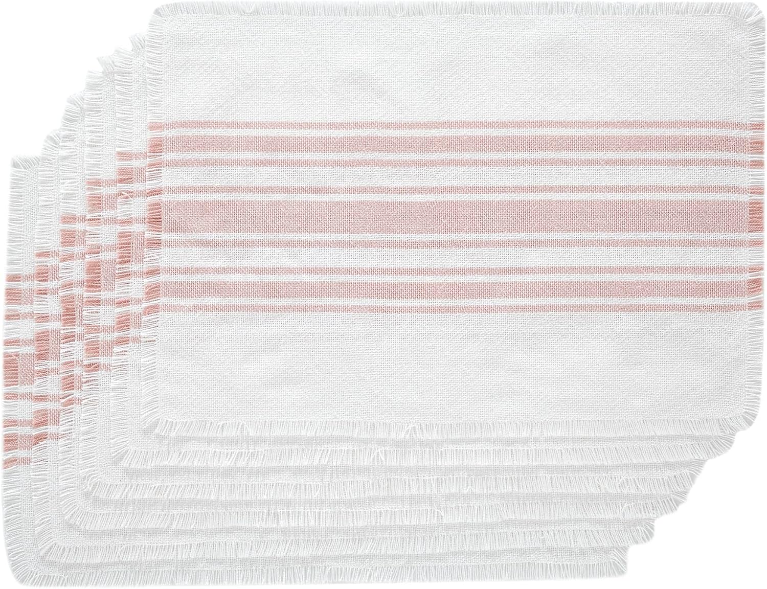 VHC Brands Antique White Stripe Farmhouse 13"x19" Placemat Set of 6 Pink Recycled Plastic (PET) Striped Water-Resistant Oval Kitchen Table Decor