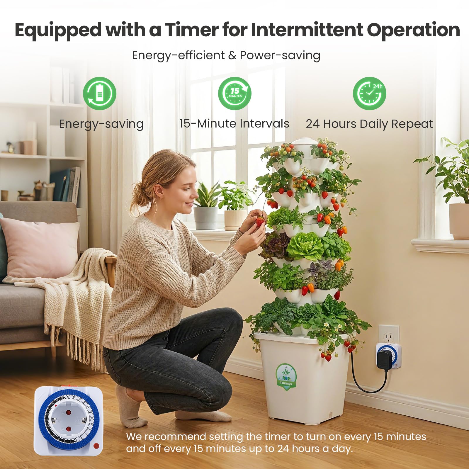 Huanyu Sistema de Cultivo Hidropónico 6 Capas 30 Vainas Torre Hidropónica Vertical con Temporizador Torre Hidropónica de Jardín con Tanque de Agua de 10L Apto para Uso Interior y Exterior