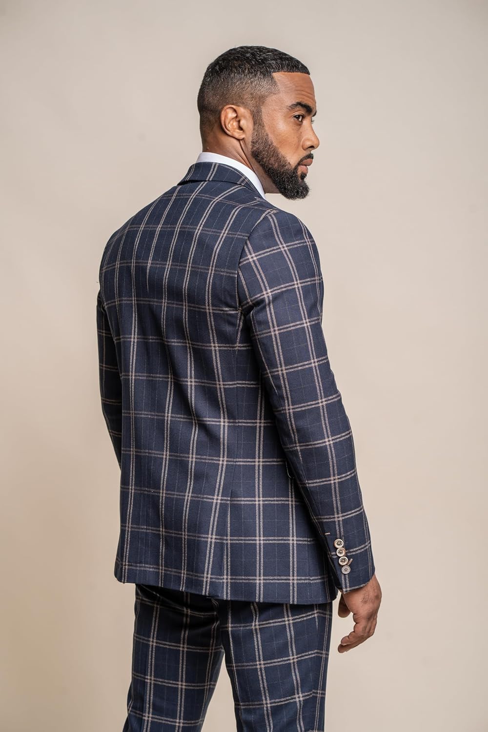 Men's Navy Blue Check Slim Fit Vintage 3-Piece Suit – Classic Elegance, Pieces Sold Separately