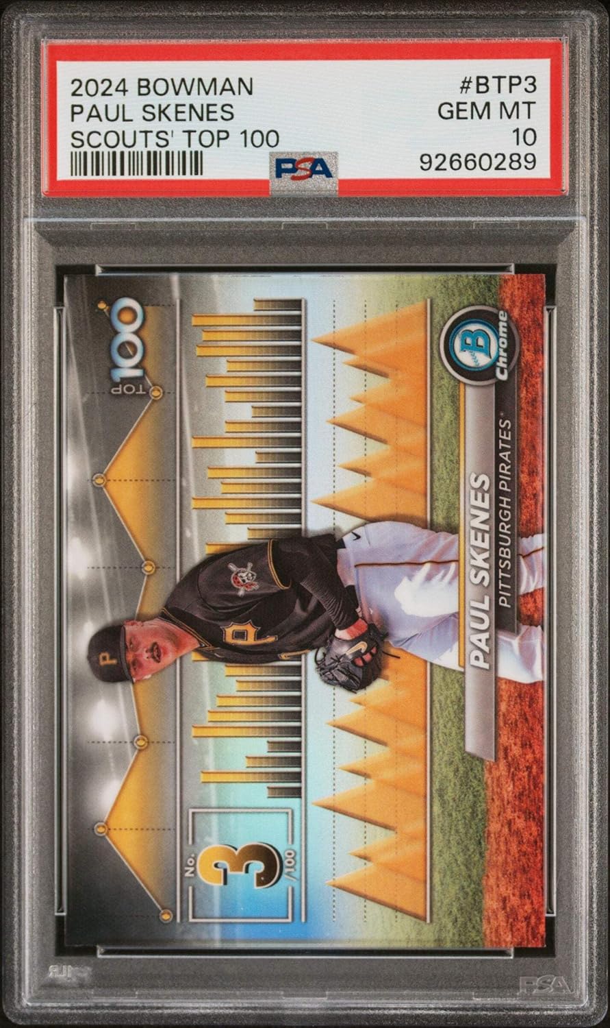 Graded 2024 Topps Bowman Paul Skenes #BTP3 Scouts Top 100 Rookie RC Baseball Card PSA 10 Gem Mint