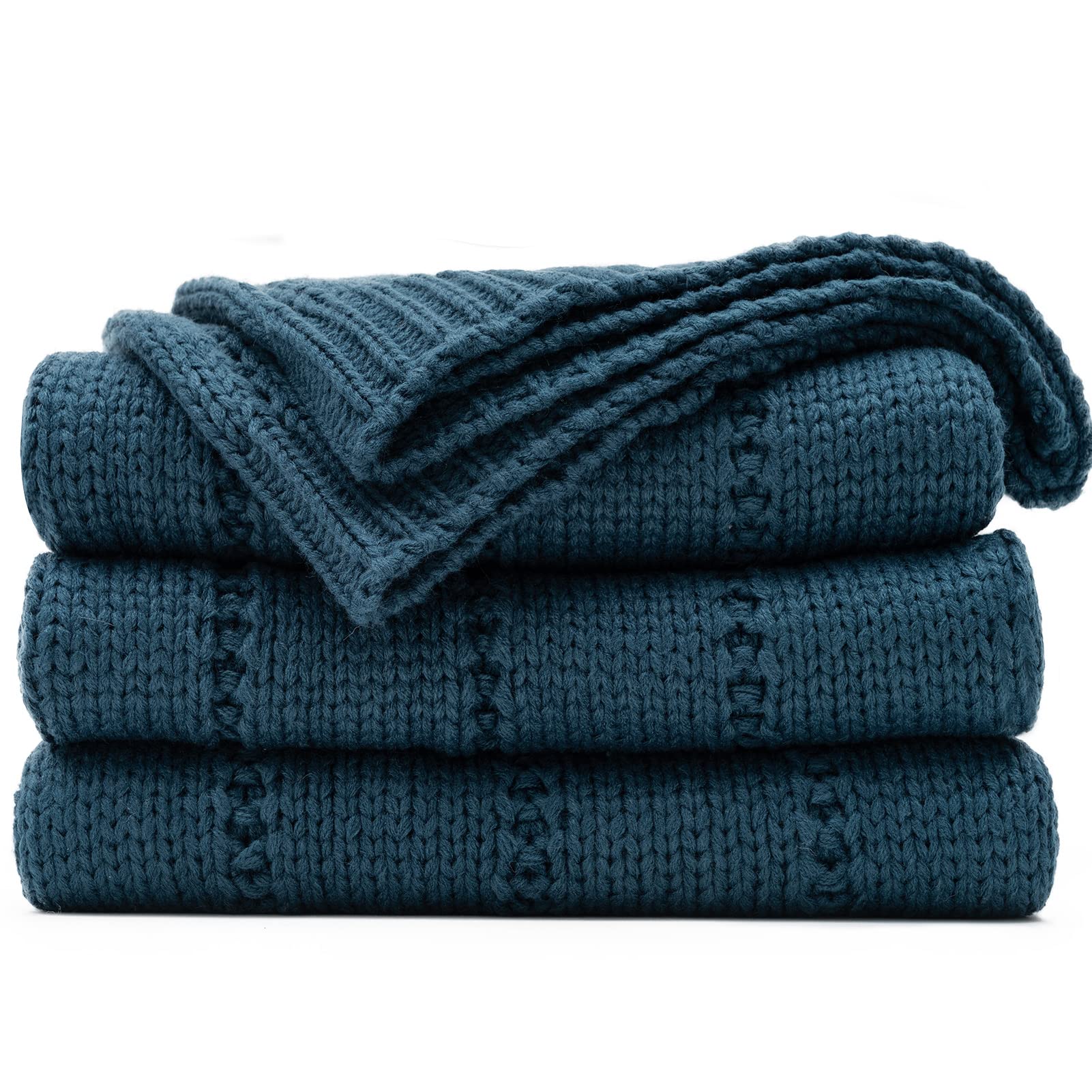 NEXHOME PRO Knit Throw Blanket – Checkered Design, Lightweight Acrylic, 50x60 Inches, Navy Blue, Sofa & Bed Cozy