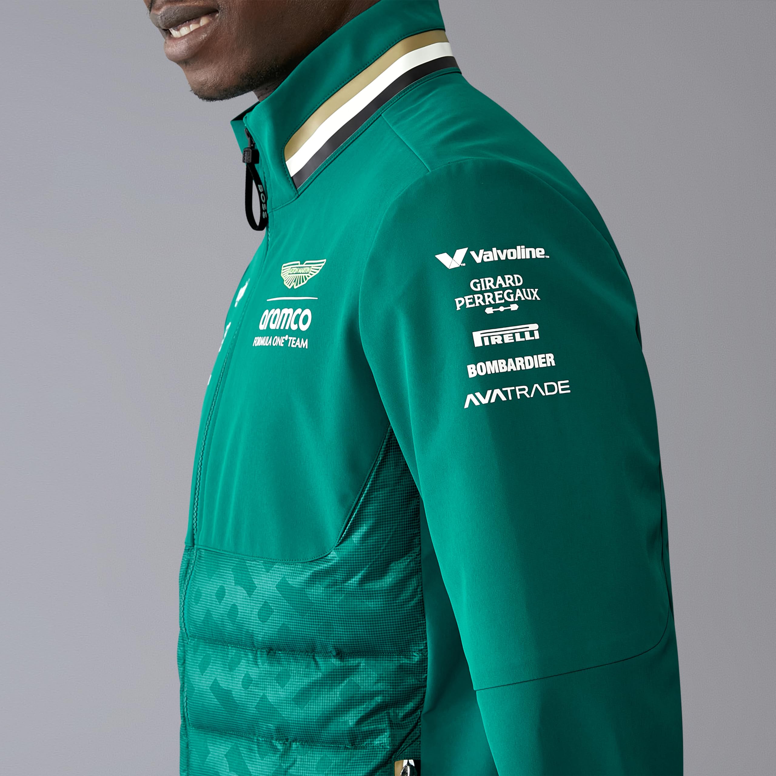Aston Martin F1 Chaqueta híbrida del equipo 2024 para hombre con acolchado Thermore - Verde - Talla: 3XL