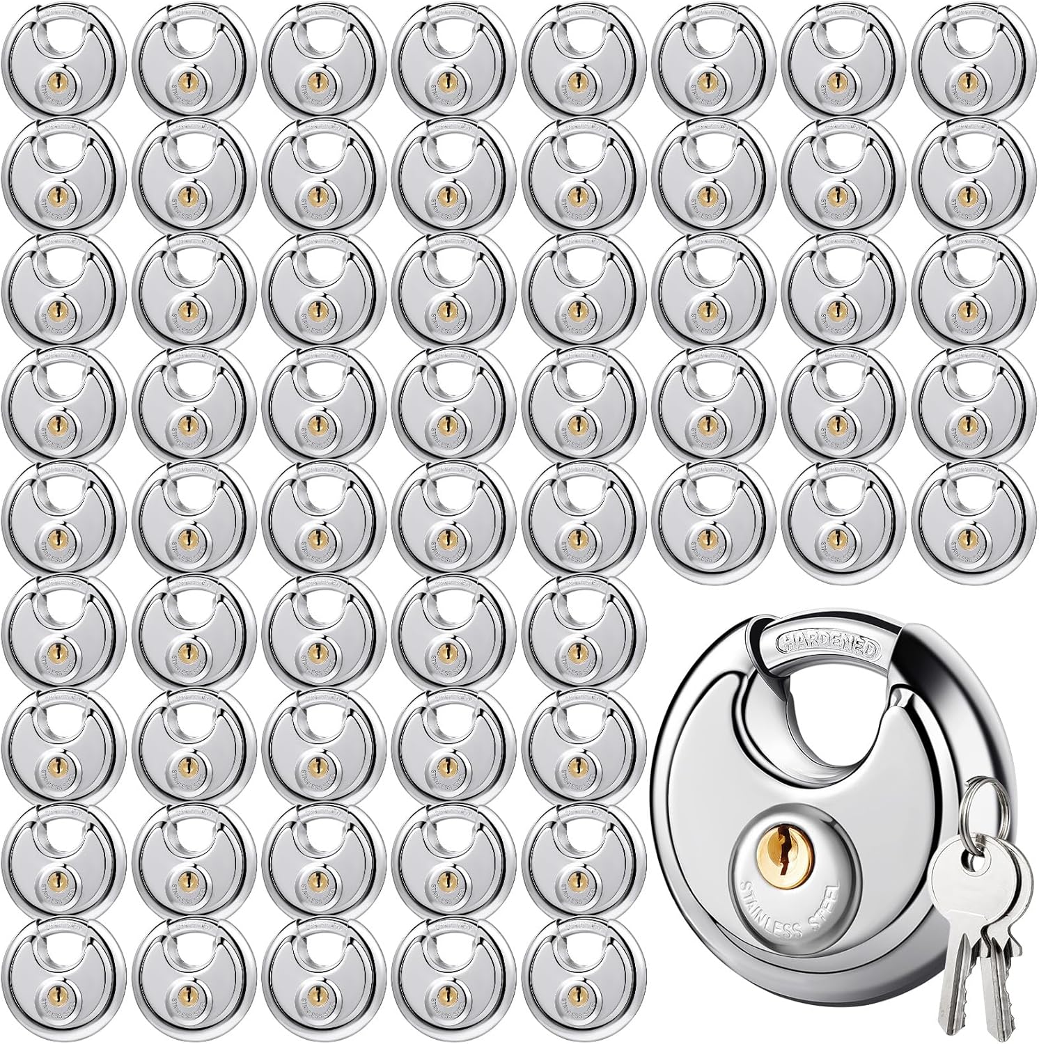 Moxweyeni Padlocks Alike Keyed, Stainless Steel Pad Locks with Same Key Disc 2-3/4 Inch Wide 3/8 Inch Diameter Shackle, Disc for Outdoor Use, Storage Unit, Sheds, Garages and Fence