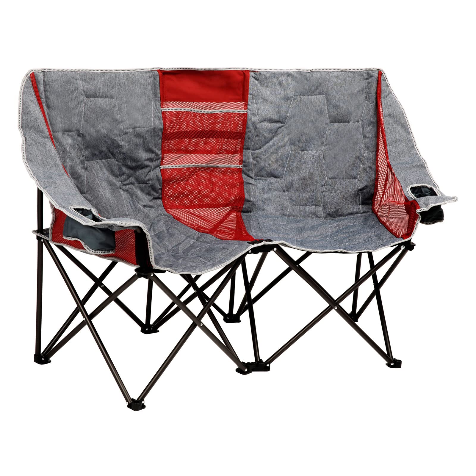 Sunnyfeel Double Folding Camping Chair, Oversized Loveseat Chair, Heavy Duty Portable/Foldable Lawn Chair with Storage for Outside/Outdoor/Travel/Picnic, Fold Up Camp Chairs for Adults 2 people (Grey)