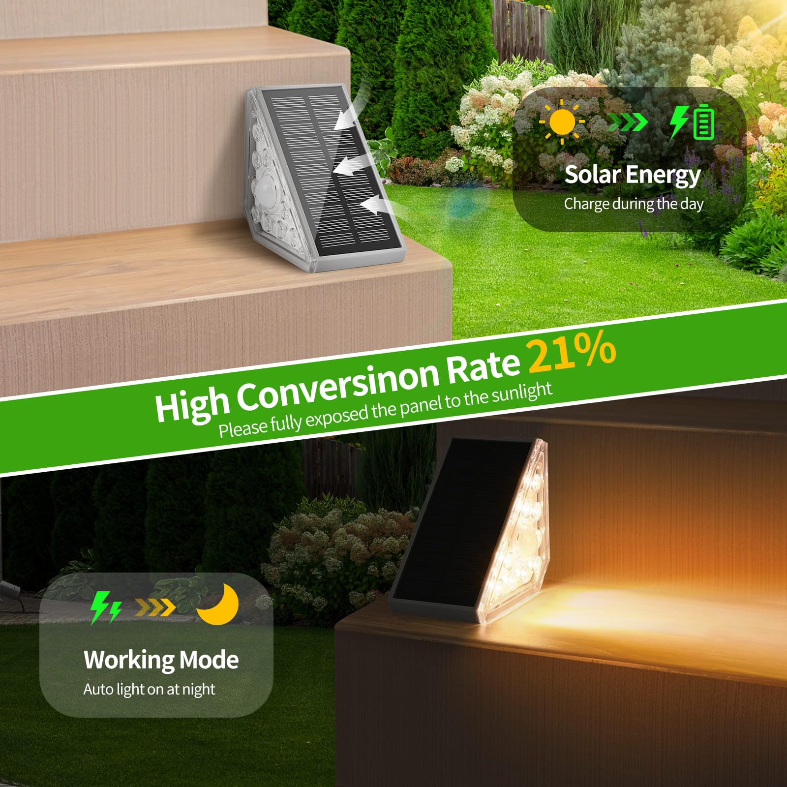 Weinsamkeit Lampy solarne do użytku na zewnątrz z czujnikiem ruchu, zestaw 4 solarnych oświetlenia schodów do użytku zewnętrznego – 1200 mAh/3000 K ciepła biel/IP65, wodoszczelne solarne oświetlenie