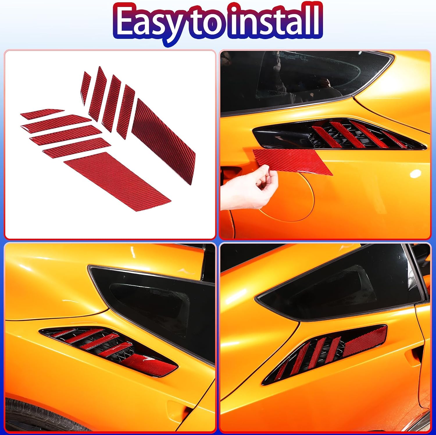 Rear Side Fender Air Outlet Decals Sticker Compatible with Corvette C7 Stingray 2014-2019 Soft Carbon Fiber 10PCS Body Side Fender Vent Sticker Trim Accessories (Red Carbon)
