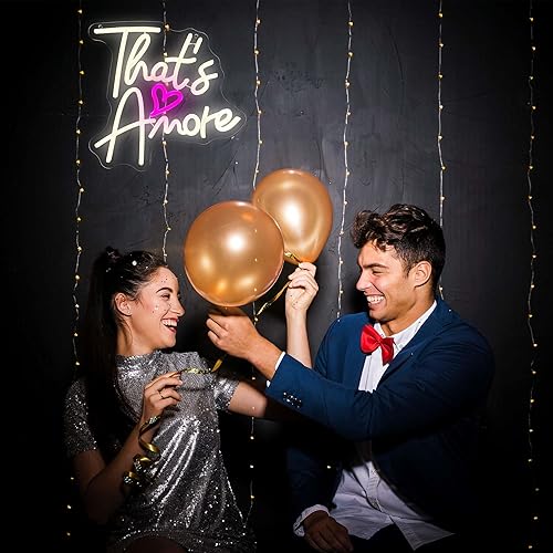 Miniatura 6 de Letrero de neón con texto en inglés "That's Amore", letrero de neón LED regulable para boda, telón de fondo de boda, letrero de neón USB para