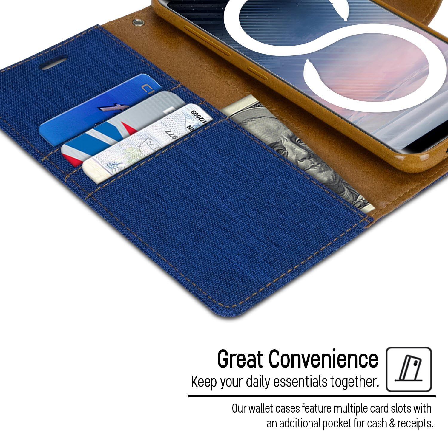 GOOSPERY Canvas Wallet for Samsung Galaxy Note 8 Case (2017) Denim Stand Flip Cover - Blue