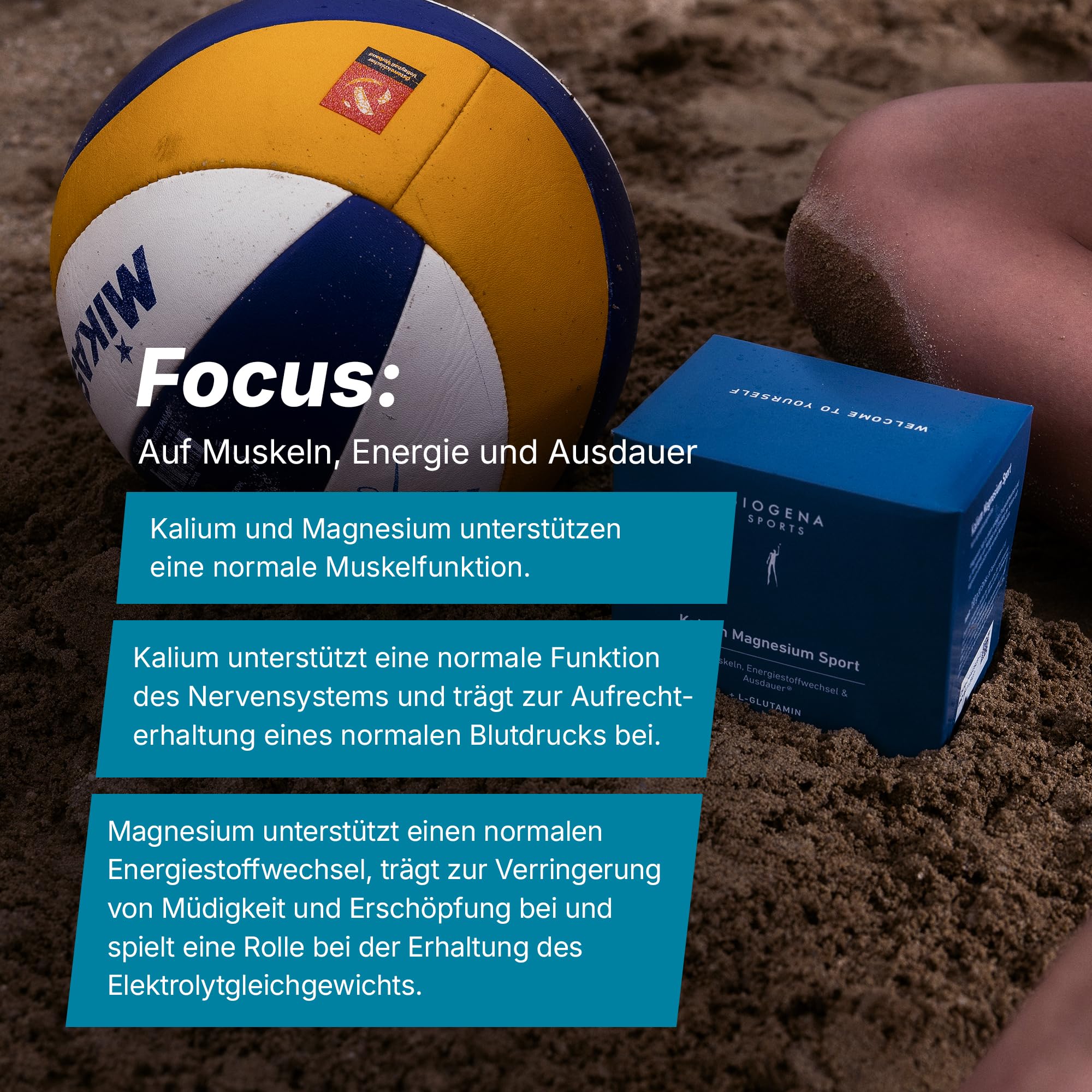 BIOGENA SPORTS - Magnesium + Kalium Sport Nahrungsergänzungsmittel - Elektrolyt-Pulver mit L-Glutamin 30 Sticks - mit Kalium & Magnesium zur Unterstützung von Muskeln & Energiestoffwechsel