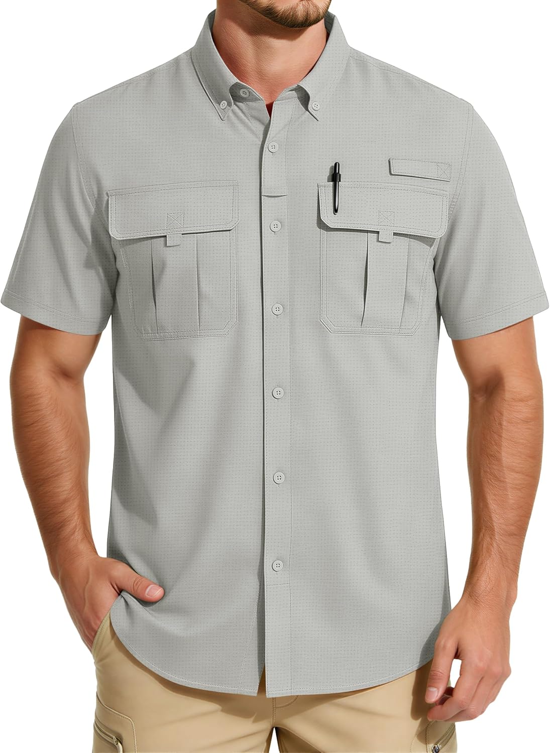 MAGCOMSEN Men's Fishing Shirts Short Sleeve Safari Button Down Hiking