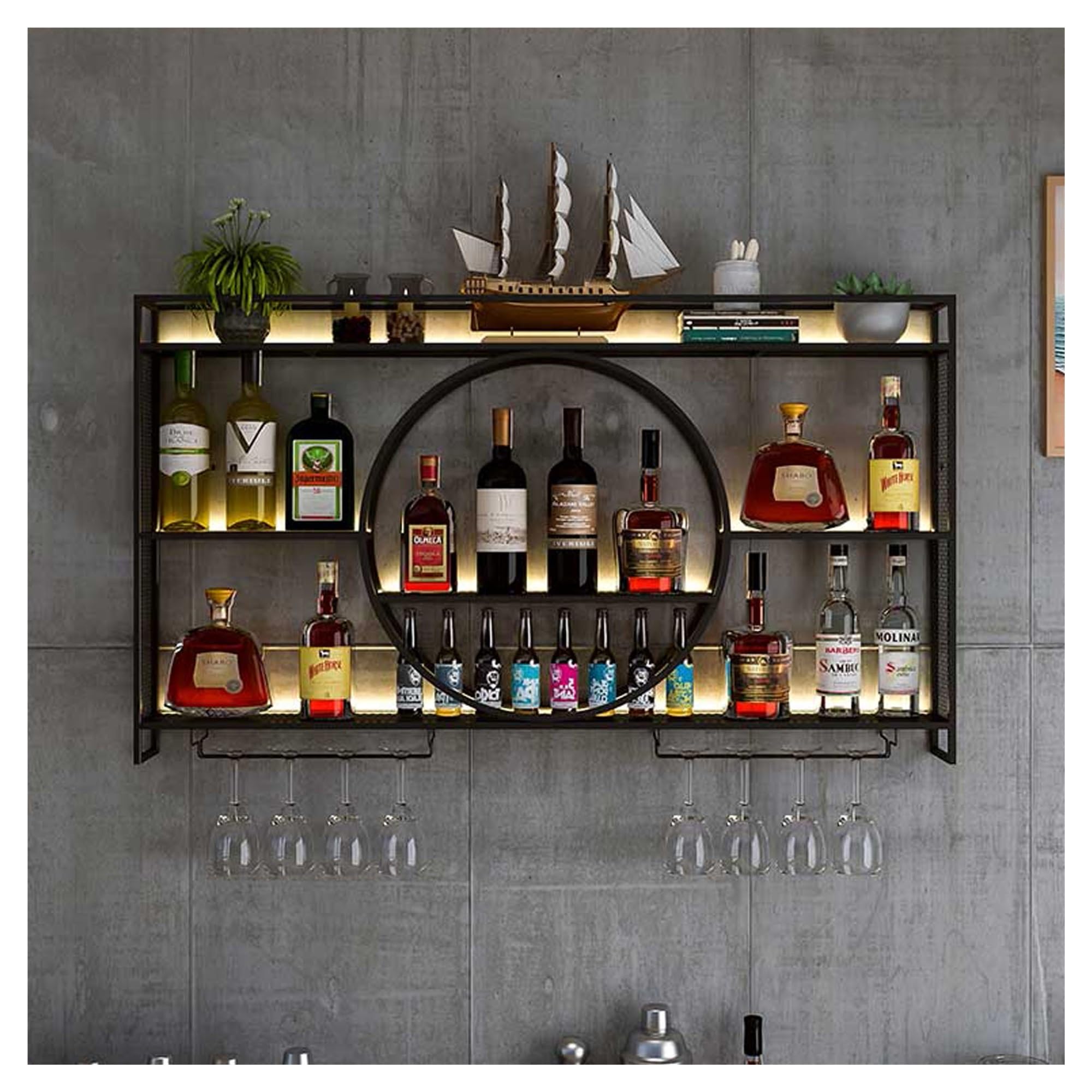 Étagère de bar pour bouteilles vin led support verre armoire murale