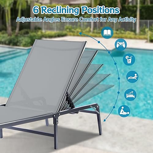 Miniatura 7 de Tumbona para exteriores, plegable y sin montaje, 6 posiciones ajustables, marco duradero resistente al óxido, sillas portátiles de piscina al aire